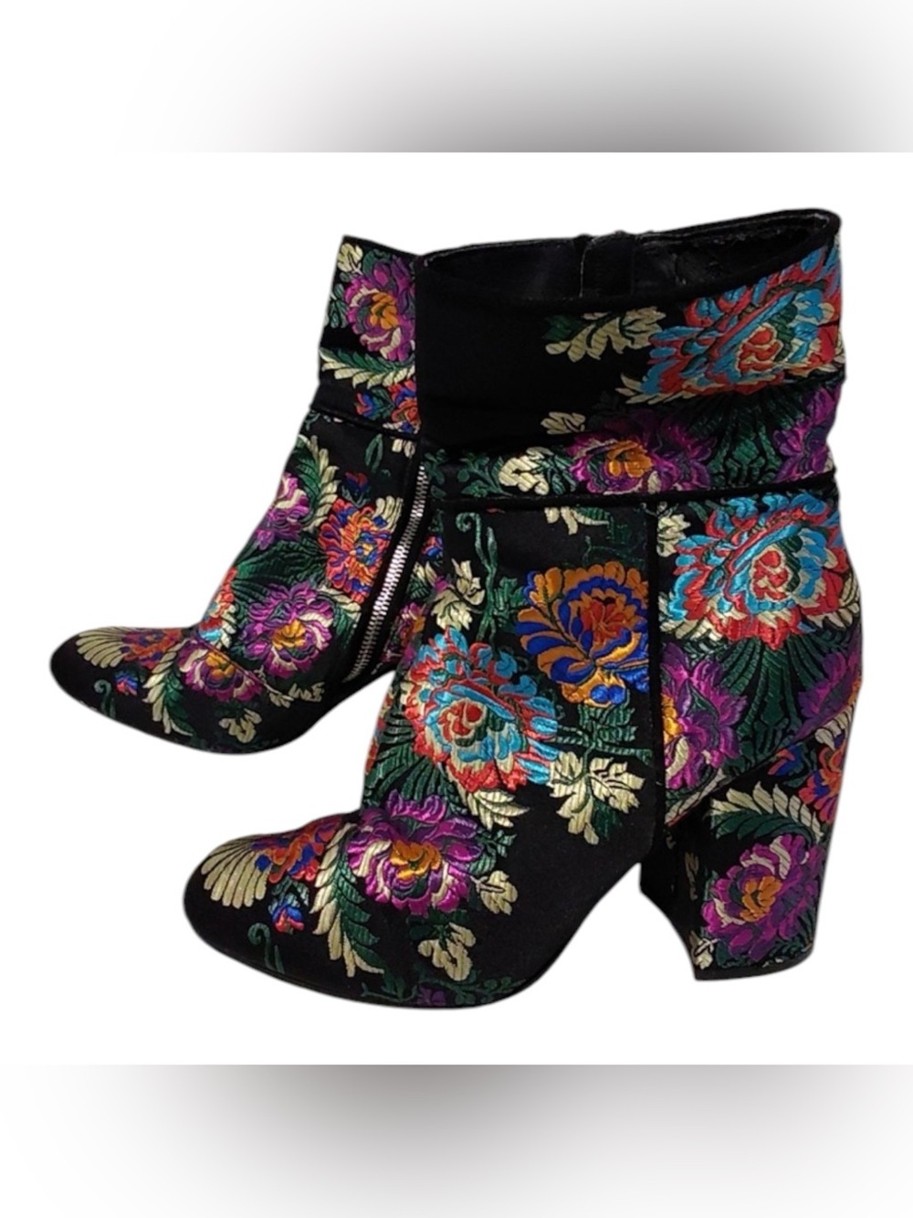 Steve Madden Black Floral Embroidered Ankle Boots